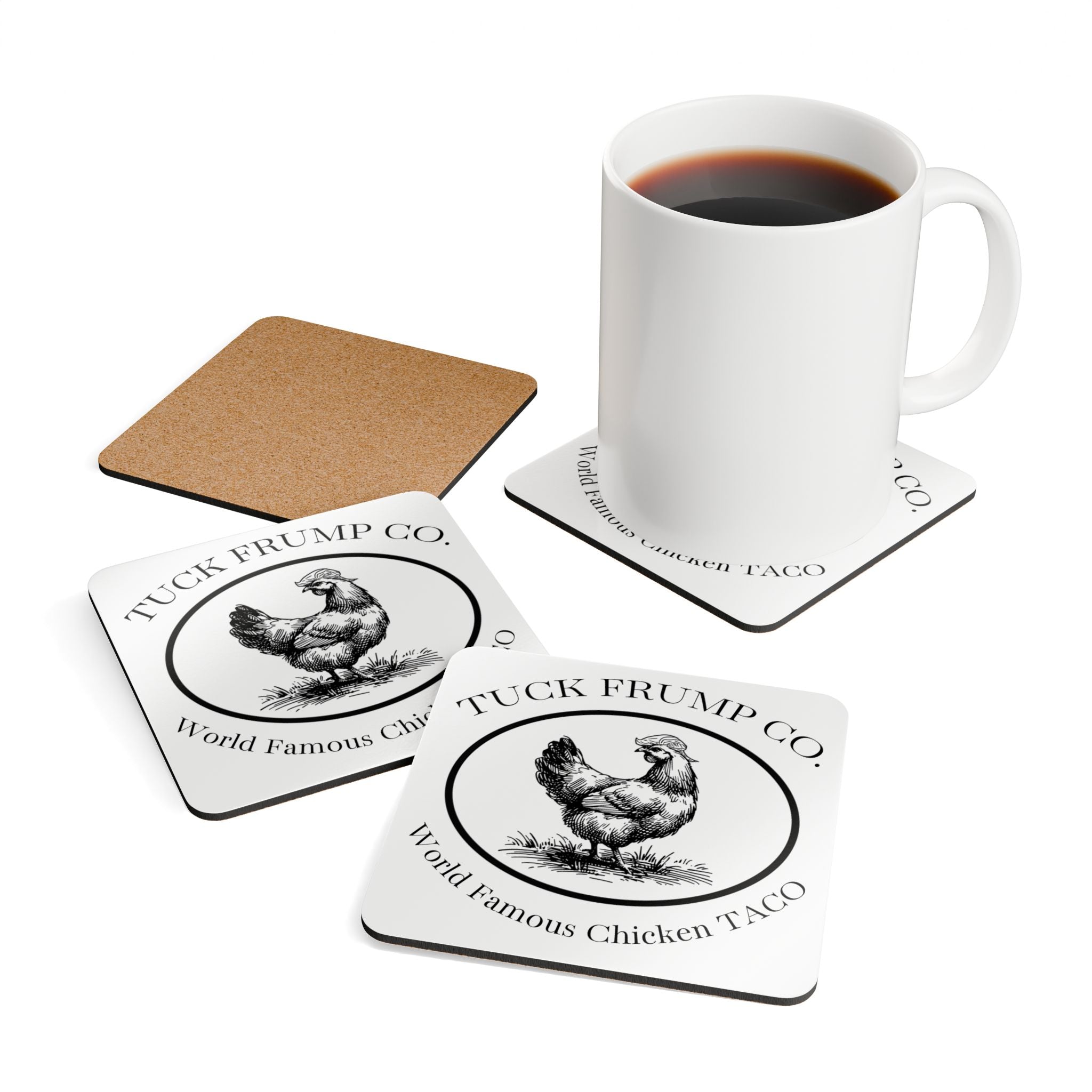 Tuck Frump Co.™ “World Famous Chicken TACO” Cork-Backed Coaster Set – Set of 4