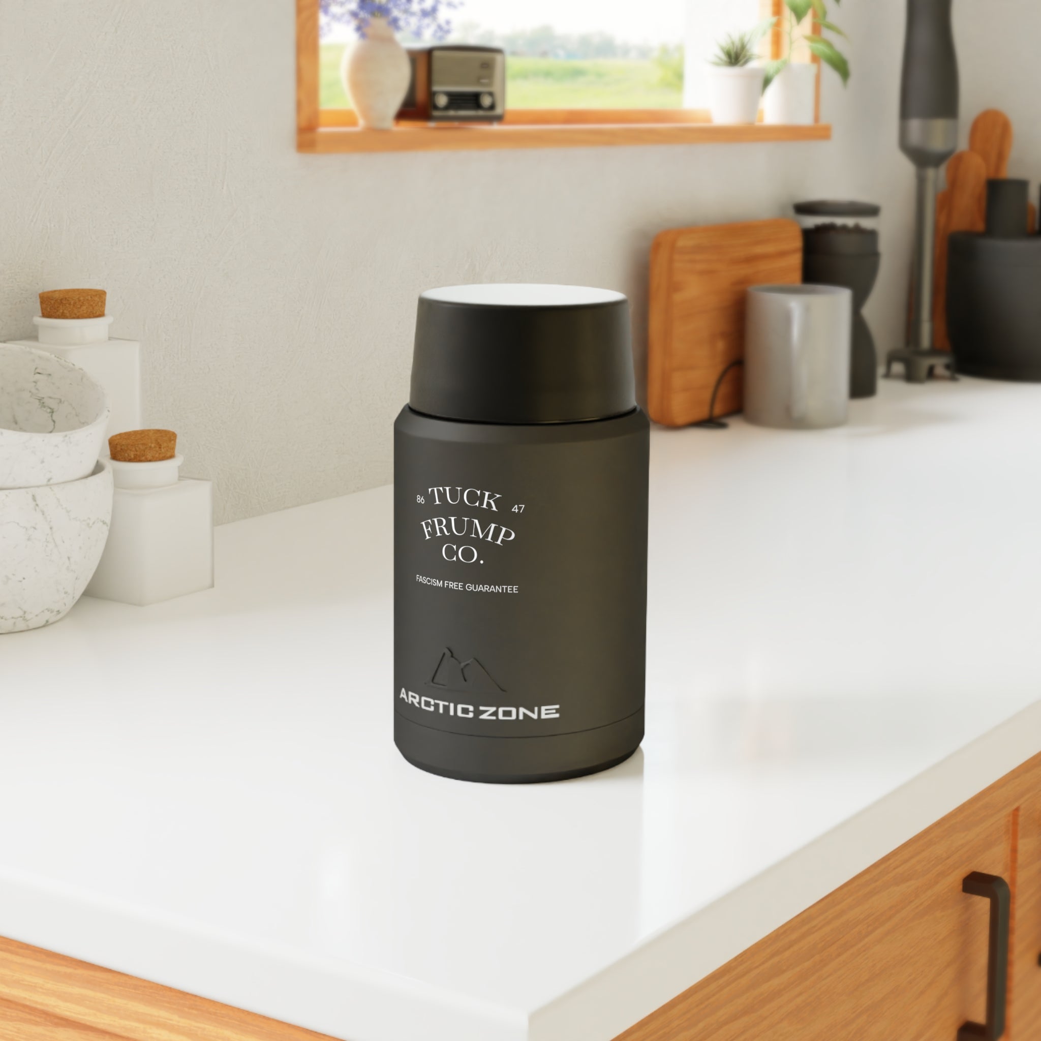 Tuck Frump Co.™ “Fascism Free” Titan Copper Insulated Food Jar – Minimalist Resistance Edition