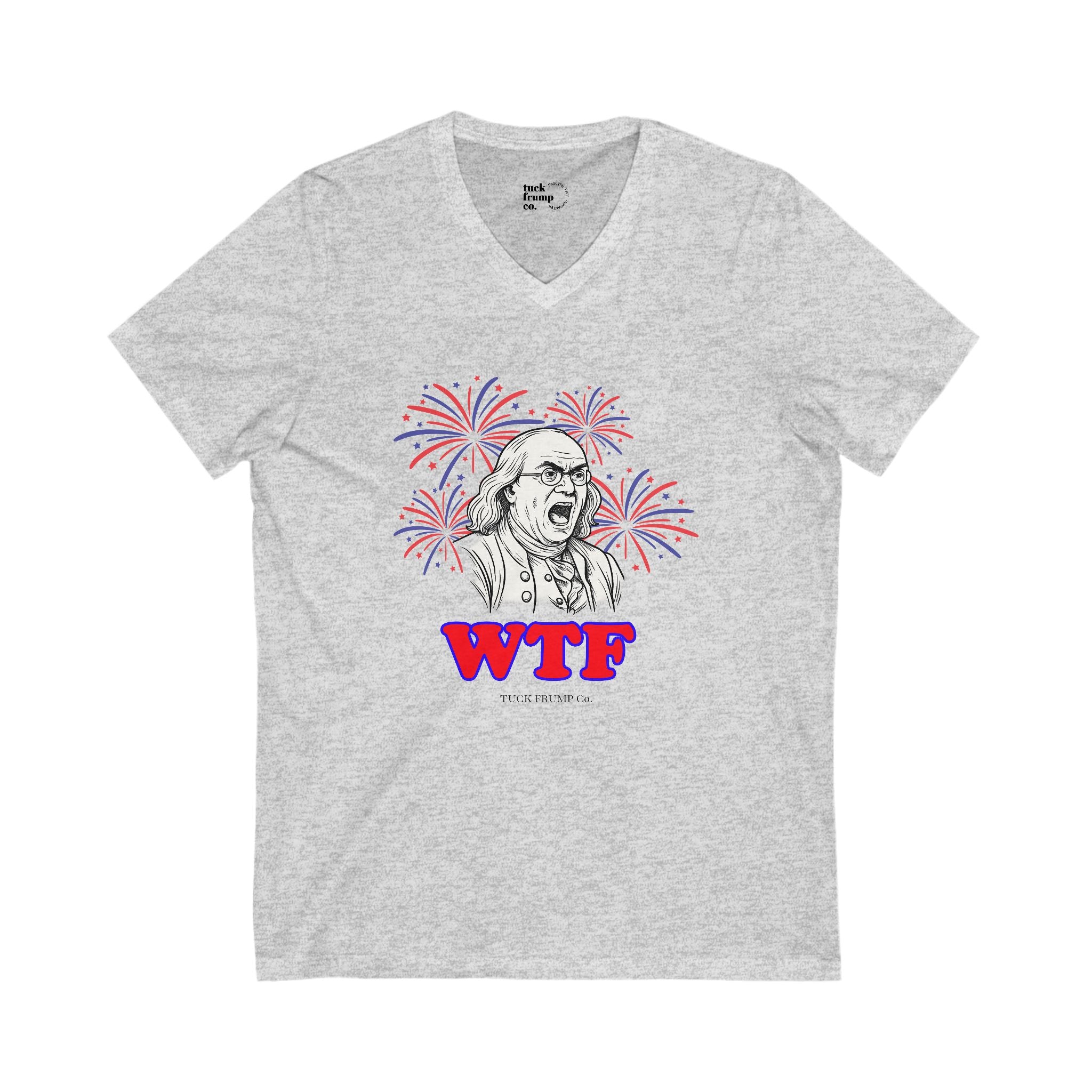 💥 WTF – Ben Franklin Fireworks V-Neck Tee (Women’s Fit)