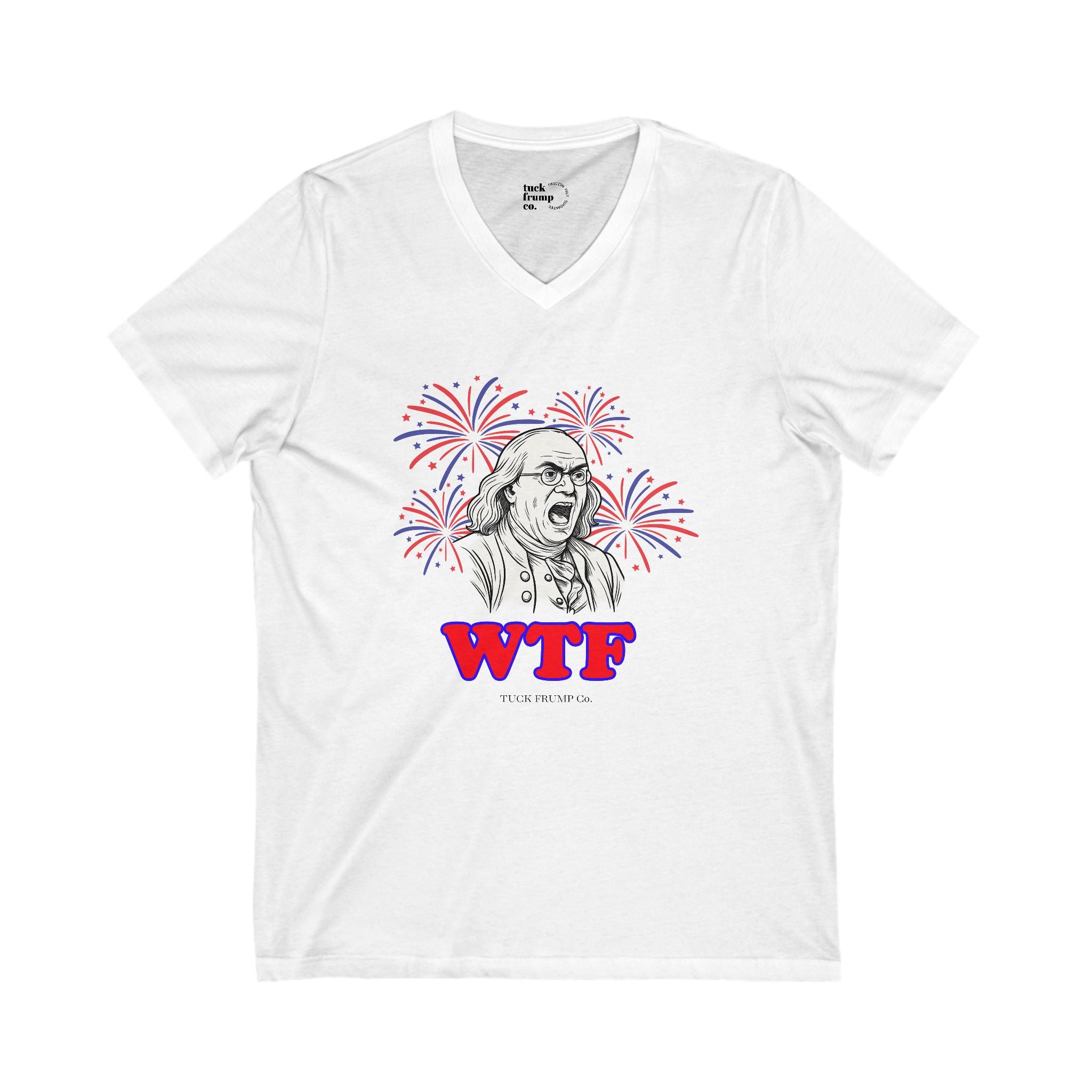 💥 WTF – Ben Franklin Fireworks V-Neck Tee (Women’s Fit)