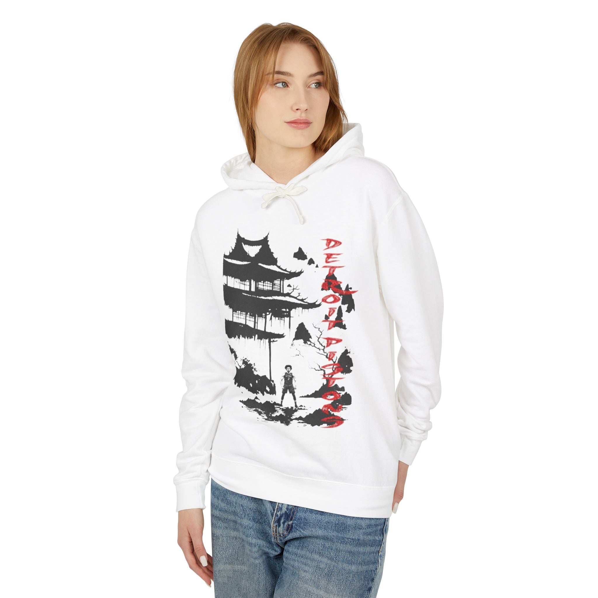 Samurai Pagoda Hoodie — Japanese Ink Art Hoodie with 'DEATH OR GLORY' Vertical Script