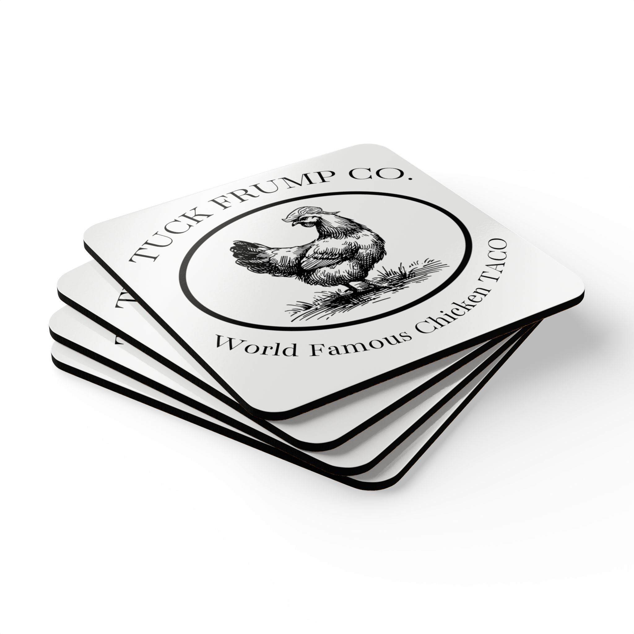 Tuck Frump Co.™ “World Famous Chicken TACO” Cork-Backed Coaster Set – Set of 4