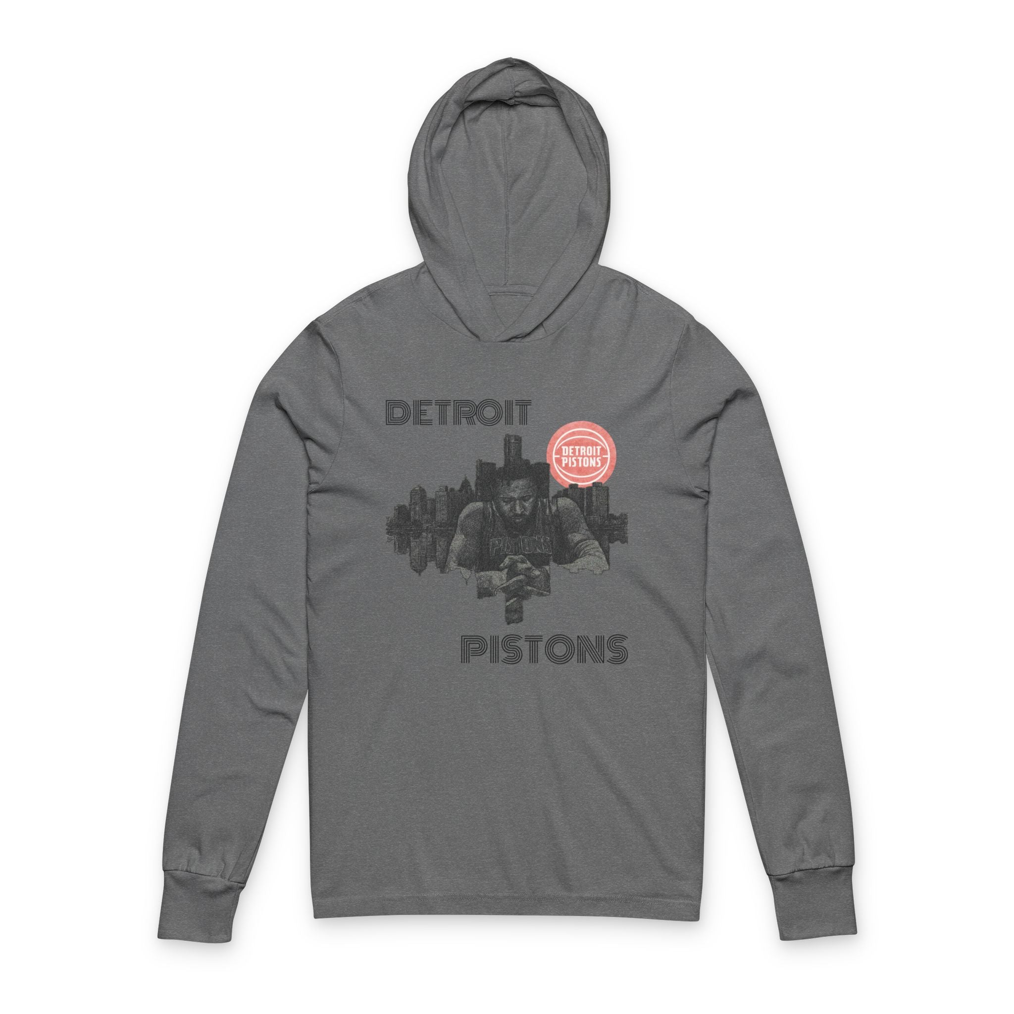 Hooded Long Sleeve Tee — Retro Noir Cityscape Graphic (Trust Your Struggle Badge)