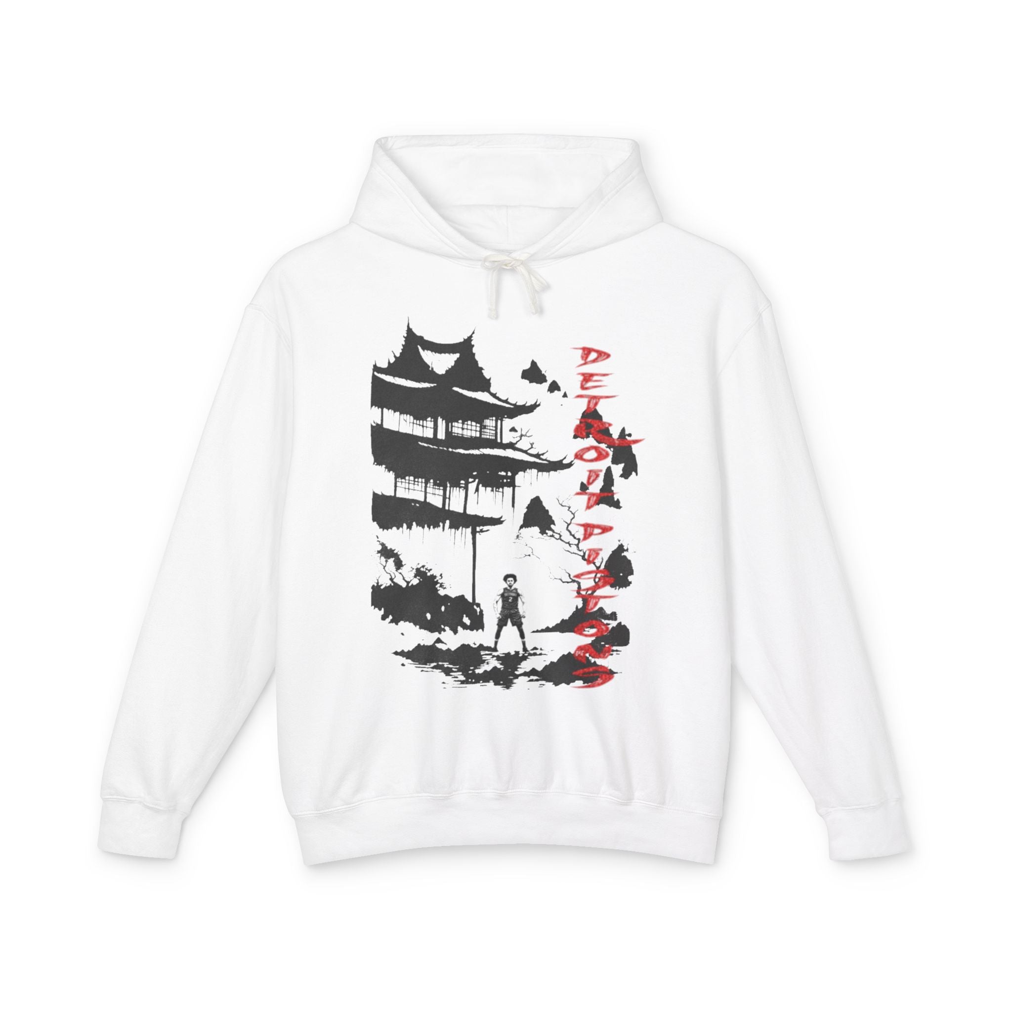 Samurai Pagoda Hoodie — Japanese Ink Art Hoodie with 'DEATH OR GLORY' Vertical Script