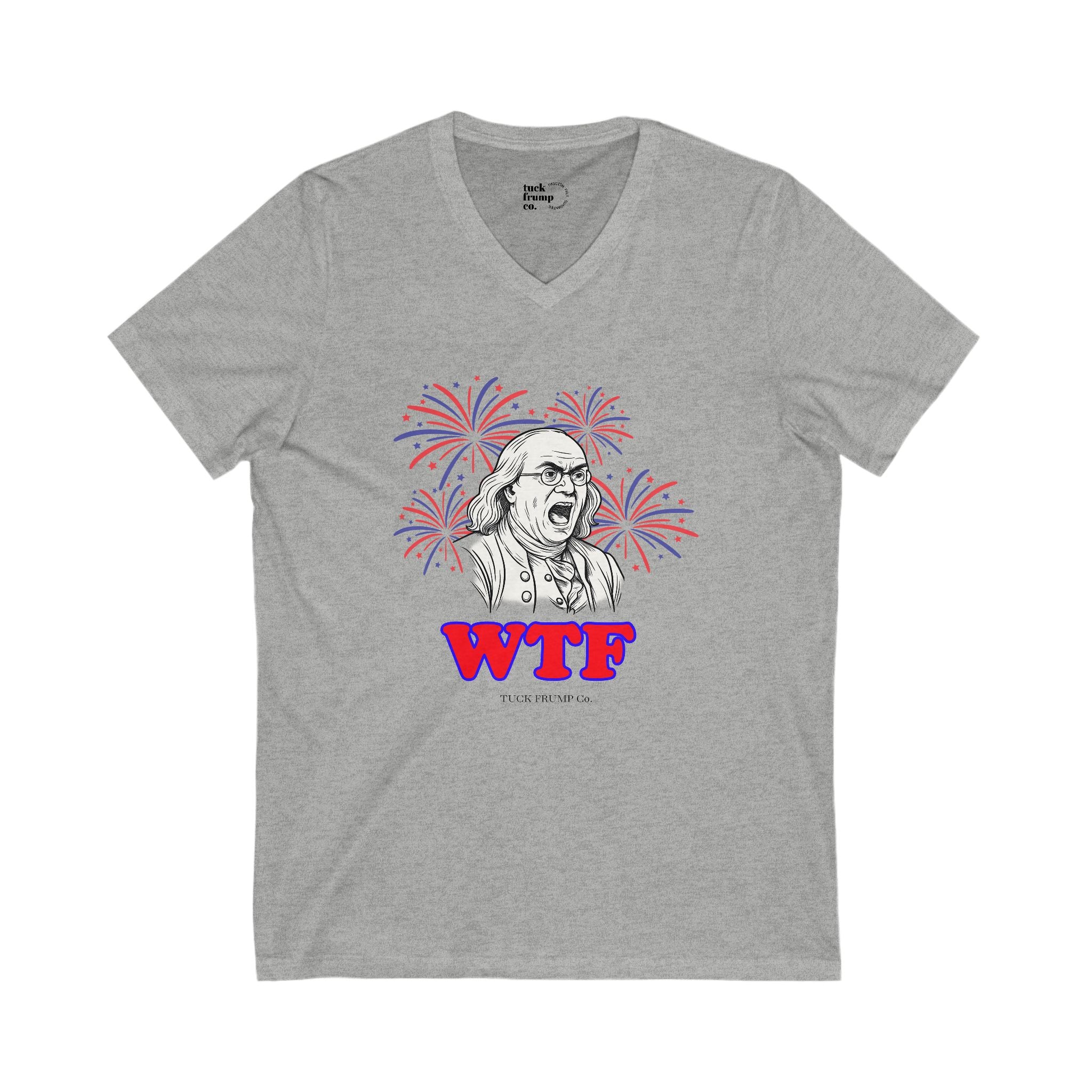 💥 WTF – Ben Franklin Fireworks V-Neck Tee (Women’s Fit)