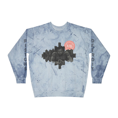 Color Blast Crewneck Sweatshirt — Vintage Cityscape Graphic (“Detroit Strong”)
