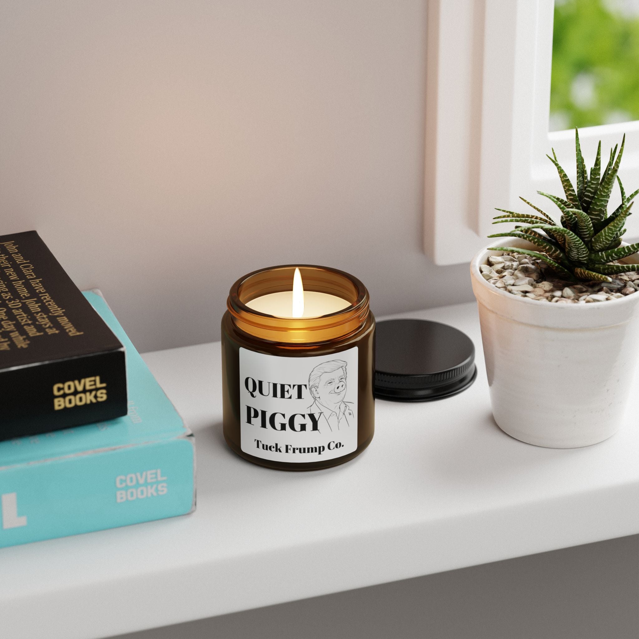 Scented Soy Candle — "Quiet Piggy" Amber Jar (Novelty Political Parody)
